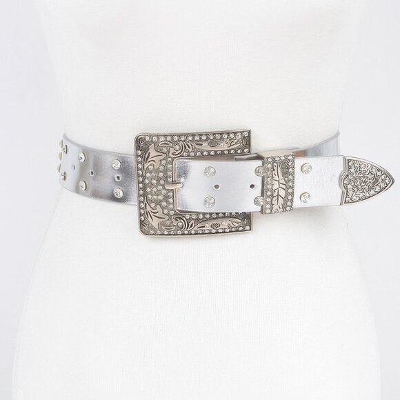 Rhinestone Buckle Metallic Belt W/stones main image 7
